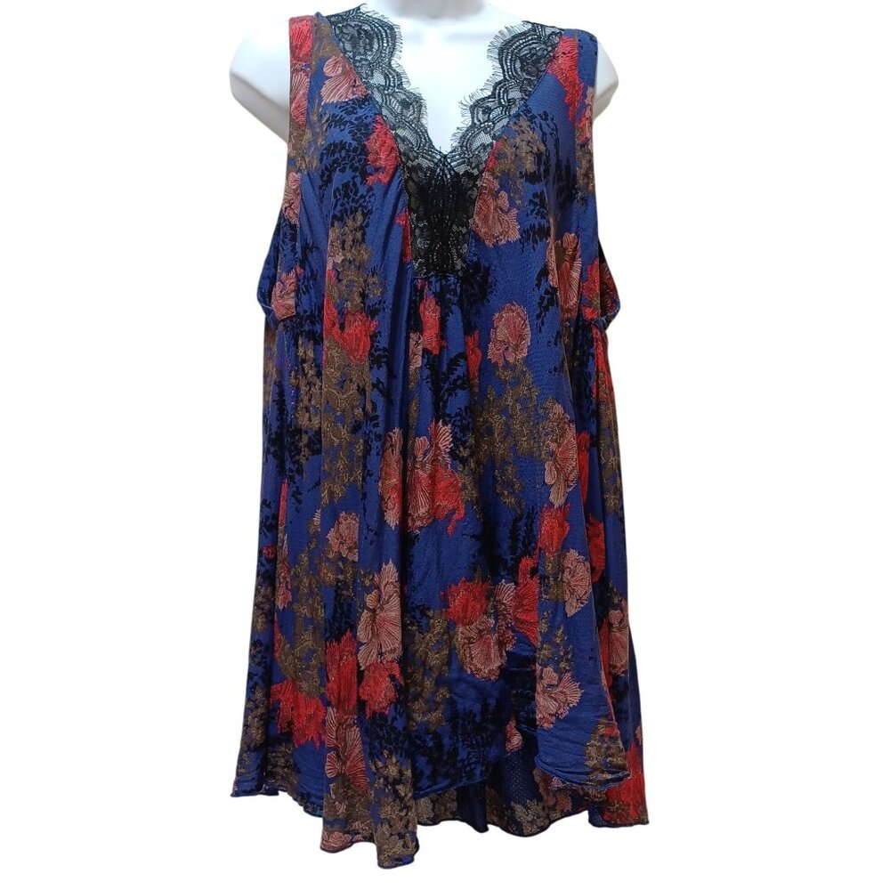 Intimately Free People "So You‎ Say" Lace Floral Slip Dress Womens M Cobalt Boho